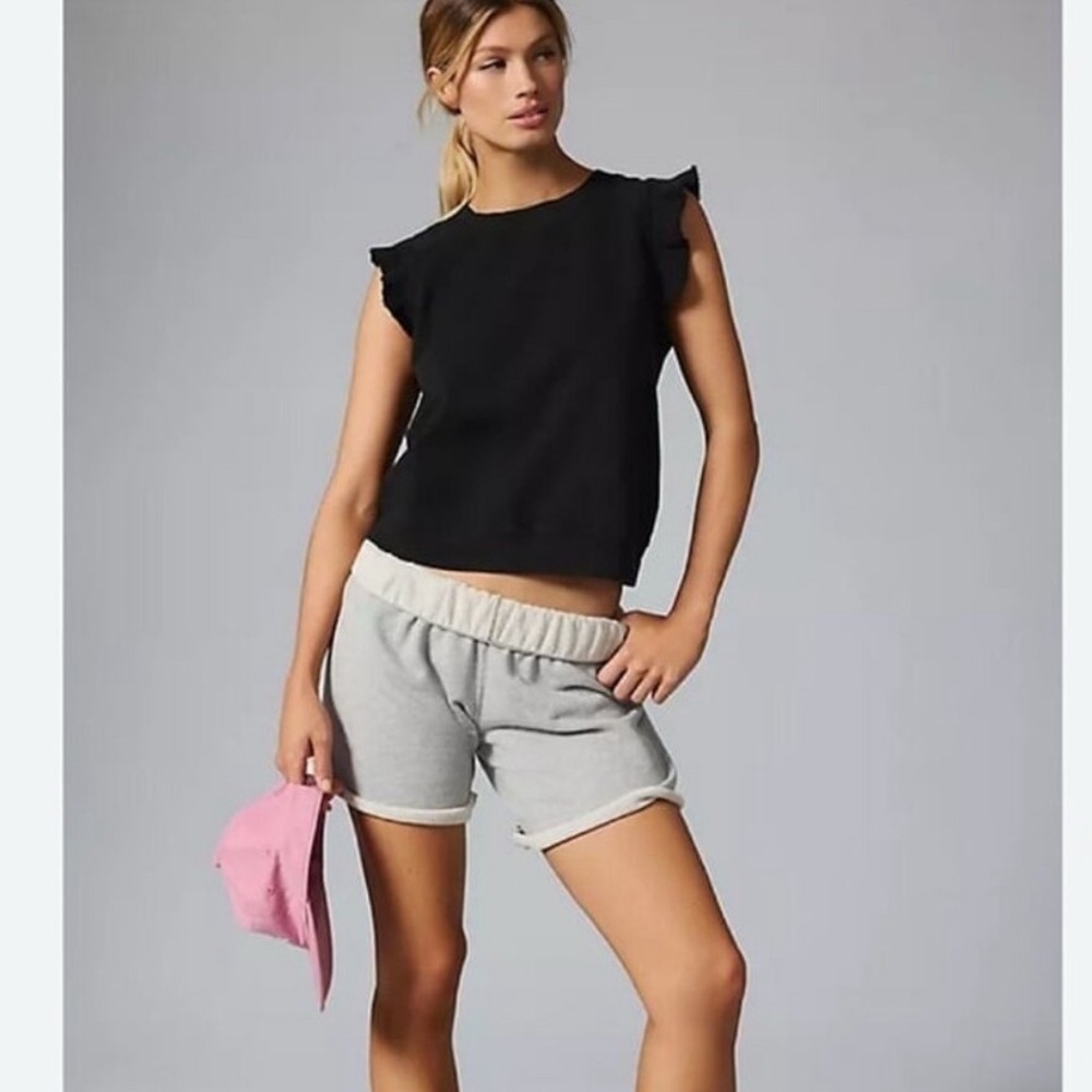 Anthropologie Black Sleeveless Ruffled Muscle Tee
